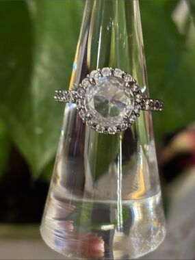 Silver Halo Solitaire Ring with Clear Center Stone